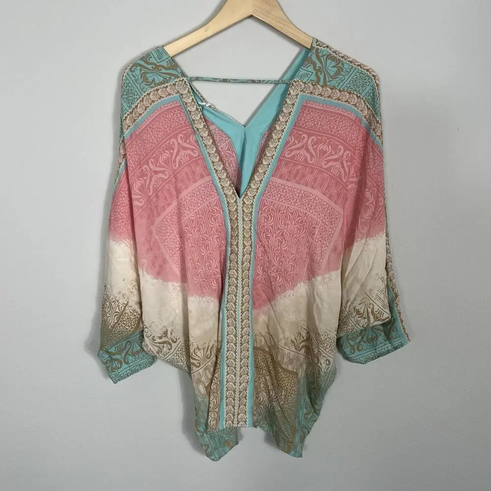 Rose & Olive Pink and Teal Women's Top - Picture 7 of 8